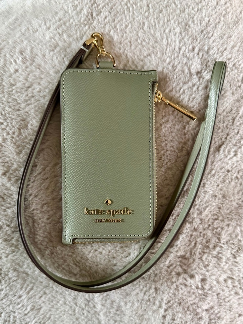 Kate Spade New York Sage Green Saffiano Leather Lanyard Card Wallet